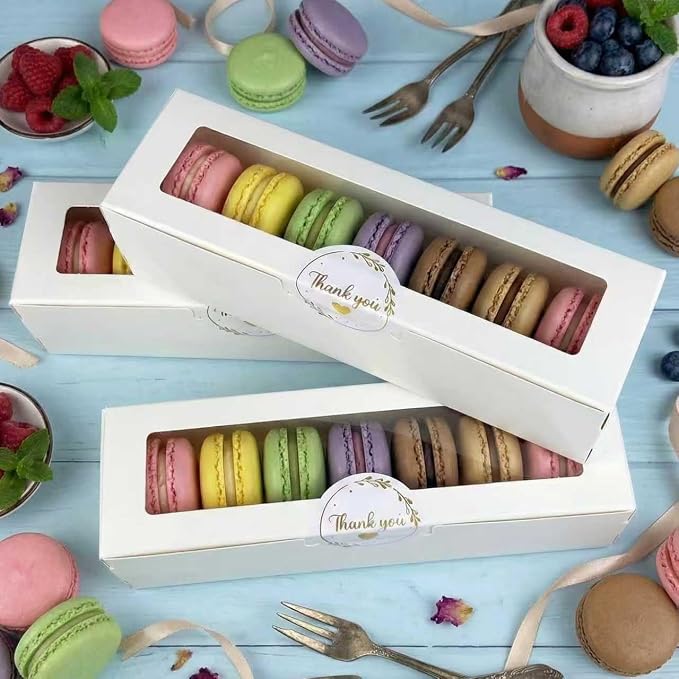 KEEPARTY 24PCS Macaron Boxes White Macaron Packaging Bakery Packaging Container Dessert Gift Box with Window for Birthdays Valentines Day Mothers Day Weddings Graduations Christmas Easter Gift Giving