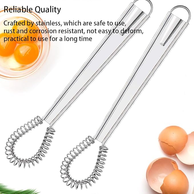 Stainless Steel Mini Whisk 1 Pack, Spring Coil Flat Egg Beater, Kitchen Cookware Milk Frother Hand Mixer For Cooking, 8 inch