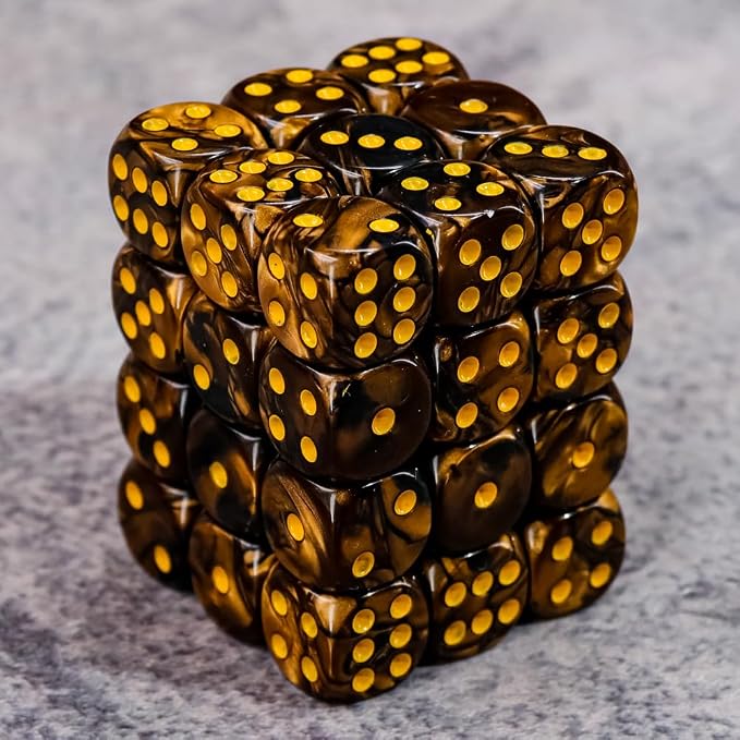 36 of Pack 12MM 6 Sided Dice Set,Two Colours D6 Game Dice Set, 6 Sided Standard Dices for Yahtzee, Bunco,with Portable Plastic Box(Golden+Black)