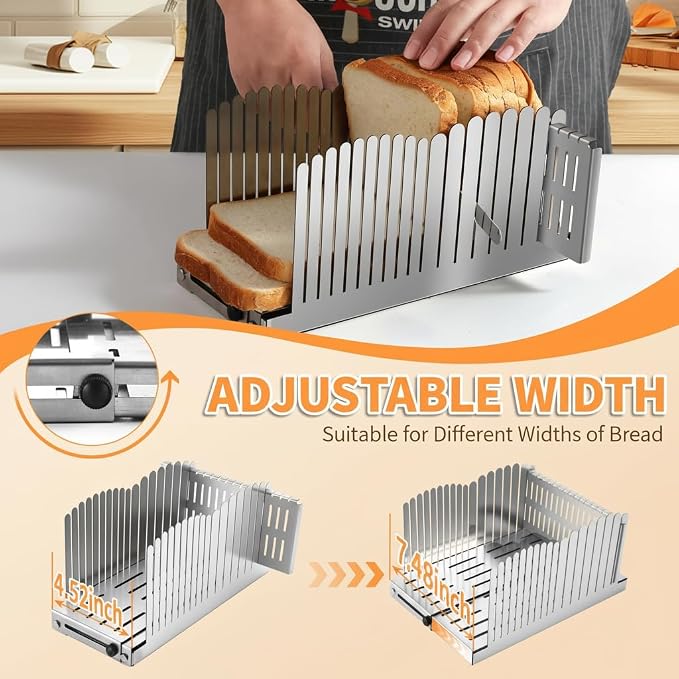 Stainless Steel Bread Slicer - Adjustable Foldable Durable Steel Space -Saving Cutting Guide Homemade Breads,Suitability for Homemade Breads, Bagel,Cakes - Kitchen Gadget, Baking Tool & Gift