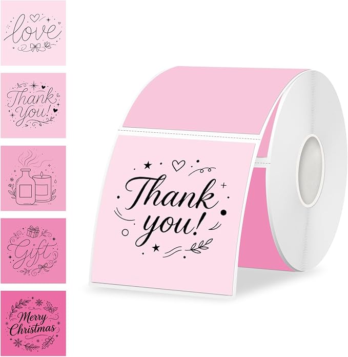 2"x2" 500pcs Square Thermal Labels, Pink Stickers for Thermal Printer | Waterproof, Multi-Color, Gradient Pink, Oil-Proof, BPA-Free, Strong Adhesive, DIY Logo, Compatible with Munbyn/Rollo/Zebra