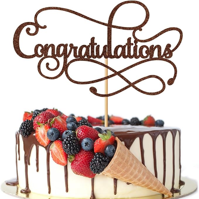 Congratulations Cake Topper,Congratulations 2026 Graduation Cake Topper,Graduation, Wedding, Retirement, Birthday, Anniversary, Celebration Party Decorations Supplies (Brown)