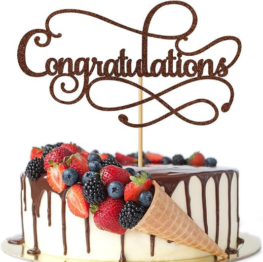 Congratulations Cake Topper,Congratulations 2026 Graduation Cake Topper,Graduation, Wedding, Retirement, Birthday, Anniversary, Celebration Party Decorations Supplies (Brown)