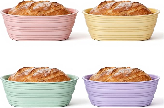 4pcs Silicone Bread Proofing Basket,10" Foldable Silicone Proofing Baskets for Sourdough Bread Baking,Non-stick Ovel Dough Proofing Bowl Sourdough Bread Baking Supplies