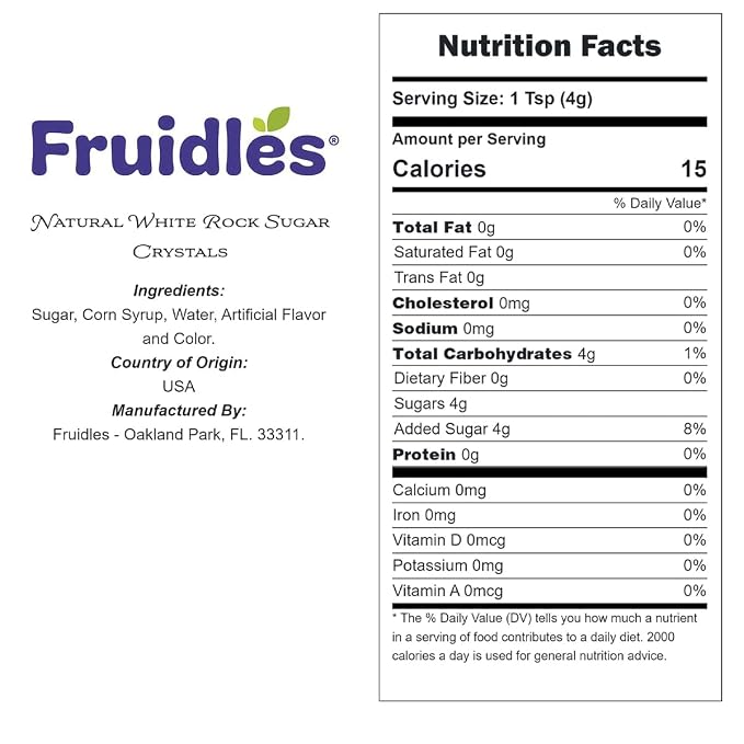 Fruidles Natural White Rock Sugar For Tea and Coffee, Clear Pure Cane Sugar Crystals, Dissolves Quickly, Resealable Bag (2 Pounds)