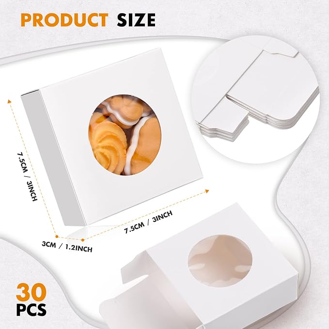 Chinco 30 Pcs Square Soap Boxes for Homemade Soaps Candle 3 x 3 x 1.2 Inch Soap Boxes with Clear Window Small Gift Wrapping Box for Soaps Packaging Bakery Cookies Candy Party Favor Supplies