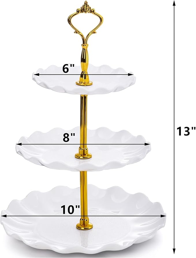 DEAYOU 4 Pack 3 Tier Cupcake Dessert Stand, Plastic Tiered Cake Stand Display Tower, Pastry Serving Tray Platter Rack Holder for Buffet, Cookie, Party, Wedding, Home Decor, White Gold, Black Gold
