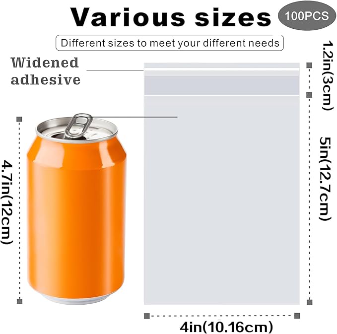 Self Sealing Cellophane Bags 100 Pcs 4 X 5 Inch,Cookie Bags With Seal for Gift Wrapping,Packaging Candies,Dessert,Bakery, Cookies, Chocolate,Party Favo,Wedding and Holiday Packaging