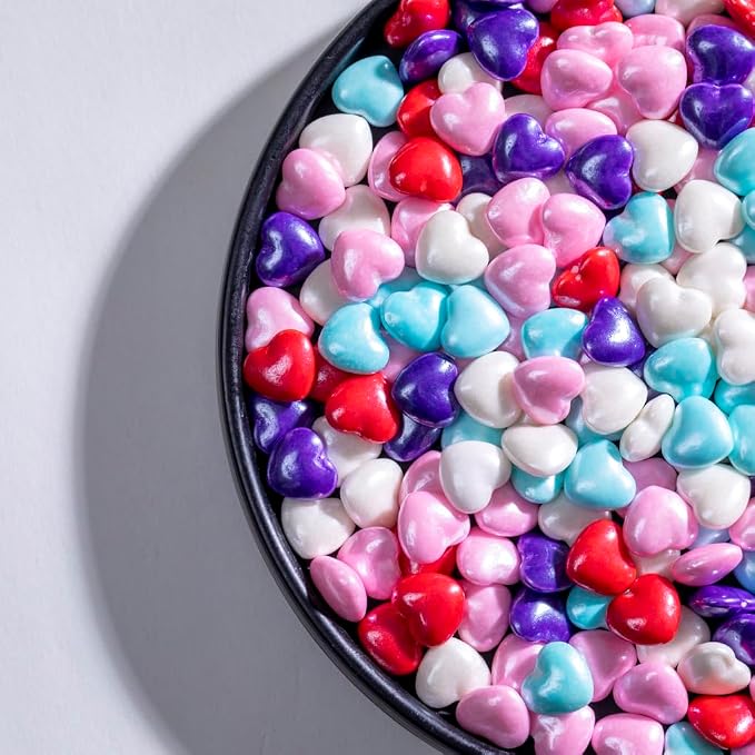 Valentine's Rainbow Heart Sprinkles,Cake Sprinkles,Cookie Sprinkles,Sugar Pearl, Edible Candy Pearls for Cake 130g 4.6OZ Cupcake Decorationg (rainbow heart)