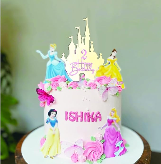 Castle Cake Topper for Princess Castle Theme Cake | with Happy Birthday Sign Personalize Age Number