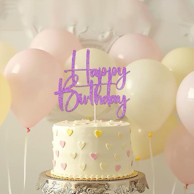 purple Happy Birthday Cake Topper, Happy Birthday Cake Bunting Deco, Baby Gender Reveal Party/Anniversary Party Decoration Supplies