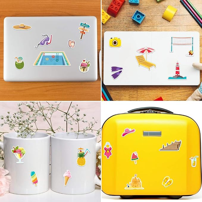 FaCraft Summer Party Scrapbook Stickers,50pcs Summer Scrapbooking Sticker Sticker Decal for Teens Planners and Journals, Beach Stickers Summer Stickers for Scrapbooking, Vacation Stickers