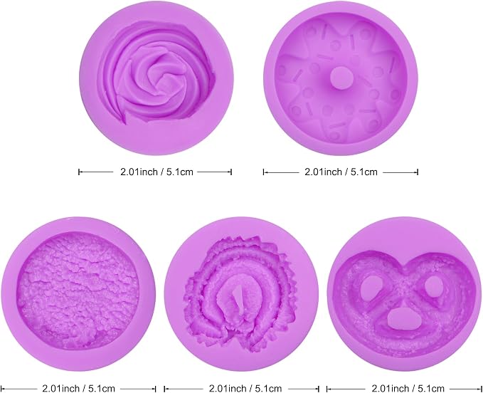 Cookie Chocolate Molds 5 Packs Donut Fondant Molds Waffle Cookie Cream Molds Oreo Baking Molds Silicone for Cake Decoration Cupcake Topper Candy Butter Sugar Craft Jelly Mousse Gum Paste Clay Resin