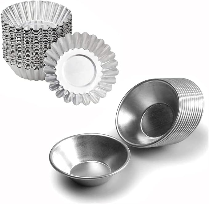 Egg Tart Molds Reusable, Non-Stick Mini Tart Pan Pie Tins Cupcake Cake Baking Cups,Aluminium/30 Pieces