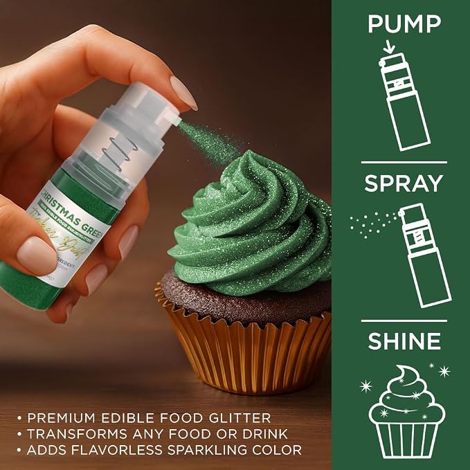 Bakell - Christmas Green Tinker Dust (4g, 1x Mini Spray Pump) Edible Glitter for Food, Desserts, and Baked goods!