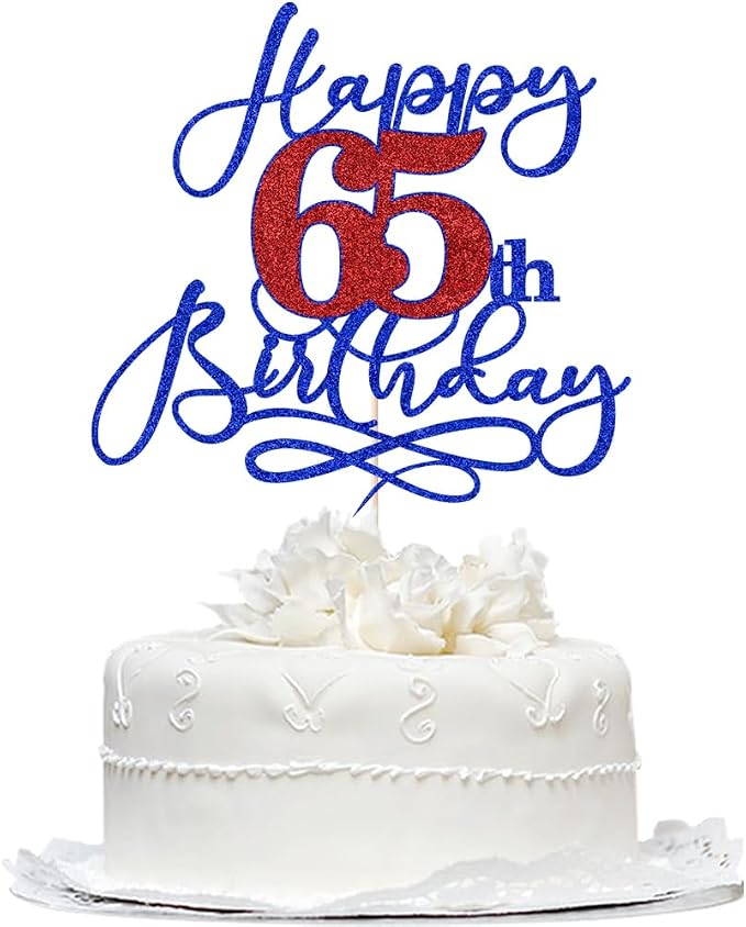 Happy 65th Birthday Cake Topper,Black font Golden Numbers 65th Birthday Cake Decoration，Hello 65, Cheers to 65 Years/65th Anniversary,65& Fabulous Party Decoration