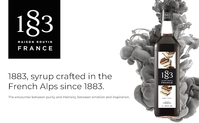 1883 Tiramisu Syrup for Drinks, Made in France, 1 Liter Glass Bottle
