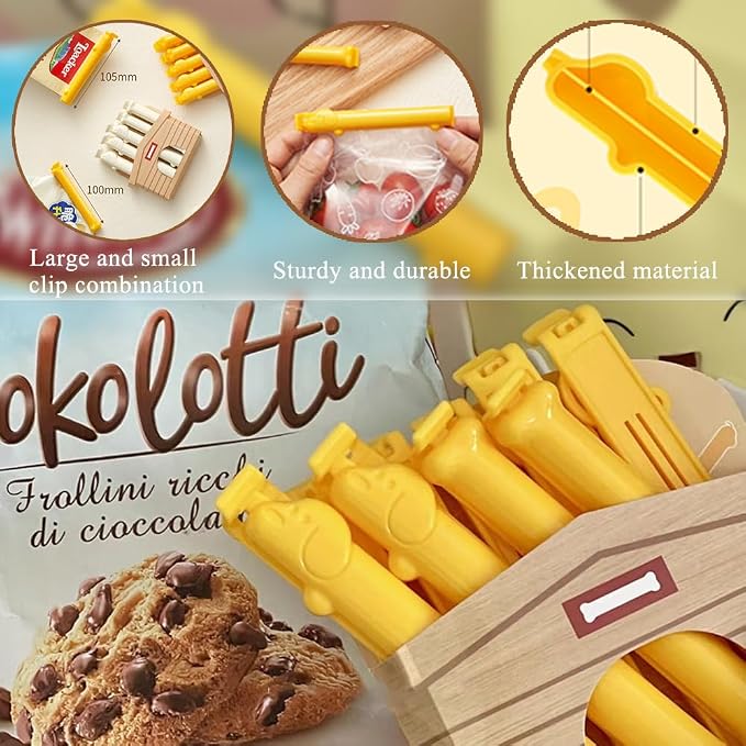 Ouliget Magnetic Refrigerator Sealing Clip,Chip Clips with Magnet Storage Box,Puppy Bone Shaped Food Packages Clips,Kitchen Food Freshness Bag Clip,Yellow,10 Pieces
