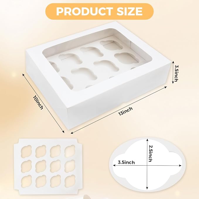 6 Packs Cupcake Boxes, 13x10x3.5 Inch White 12 Count Cupcake Containers with Clear Window, Auto-Pop Up Cupcake Carrier with Inserts for Cup Cake, Cupcake Holder for Muffin, Cookies and Pastry