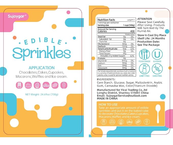 White Nonpareils Sprinkles, Food Grade 1.54 LB Bulk, Sujoygar, White Sprinkles for Cake Decorating, Cupcake, Ice cream, Chocolate