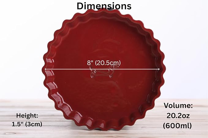 Willow Ceramics Tart Dish, 8inch Diameter, Spotted Dachshund Tart Dish Design, Fluted Quiche/Pie Pan, 20oz Volume, Handmade (Red)