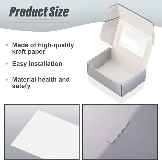 Zonon 30 Pcs Soap Boxes for Homemade Packaging, Mini Kraft Boxes with Window for Bakery Candy Soap Making Gift Packaging, 3.7x2.6x1.4 Inch (Silver)