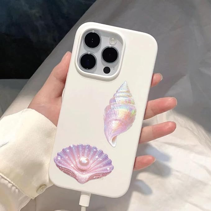 Seashell Stickers Pack, 50PCS PET Transparent Iridescent Conch Shell & Starfish Vinyl Decals, Waterproof Glittering Aesthetic Stickers for Scrapbooking, Water Bottle, Laptop, Phone Case Decor