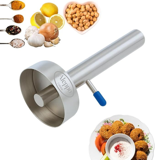 Falafel Maker Press Stainless Steel Syrian Type With Hole (Donut Shape) Premium Quality Kitchen Tool Meatball Mold Scoop Smooth Handle With Rubber Cap (Medium Donut 2.3")