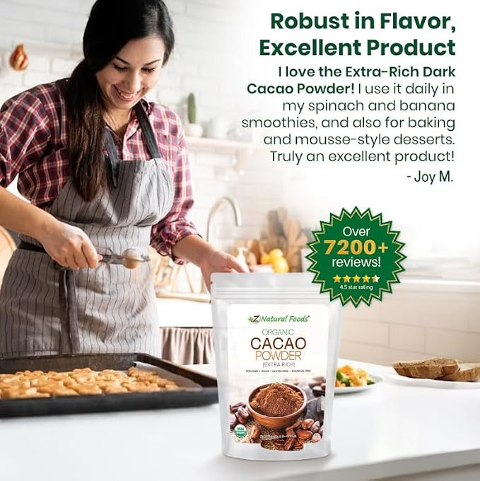 Z Natural Foods Organic Cacao Powder, Nutrition-Packed, Extra-Rich Dark Chocolate Flavor, Perfect for Chocolate Recipes, Shakes, or Smoothies, Non-GMO, Vegan, Gluten-Free, Kosher, 1 Lb