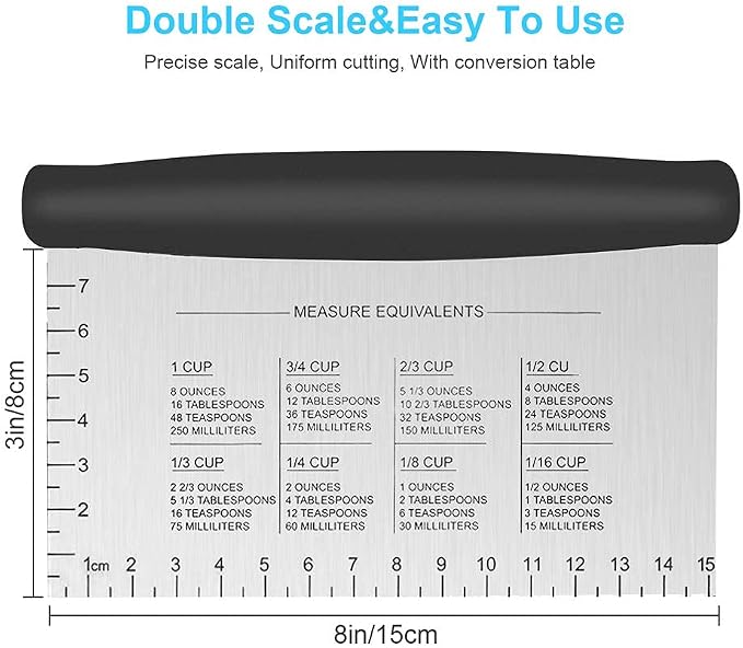 UUBAAR Bench Scraper & Chopper - 6 Inch Stainless Steel Dough Cutter with Contoured Grip, Multi-Purpose Kitchen Tool for Baking Cooking, Food Scraper Chopper & Pastry Knife