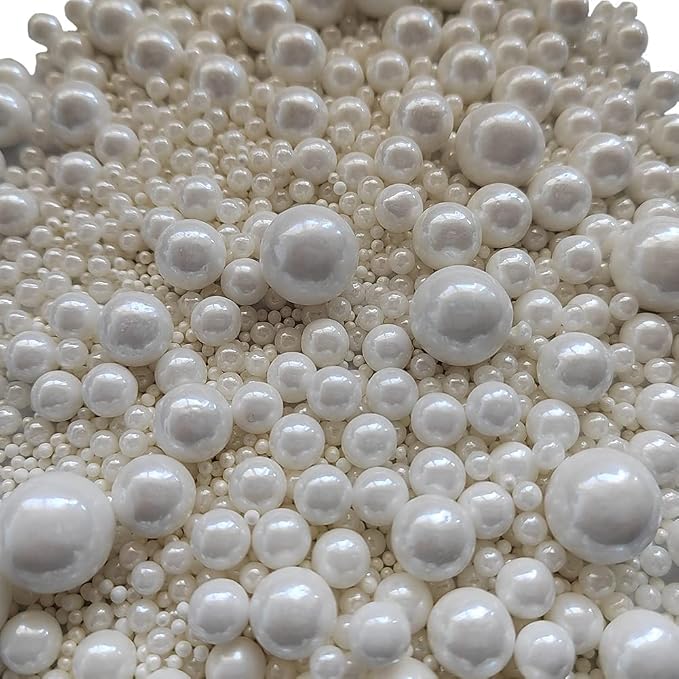 Homankit Edible White Pearl Sugar Sprinkles Candy Mixing Size Baking Cake Decorations Cupcake Toppers Cookie Decorating Wedding Party Valentine's Halloween Christmas Supplies 120g/ 4.23oz