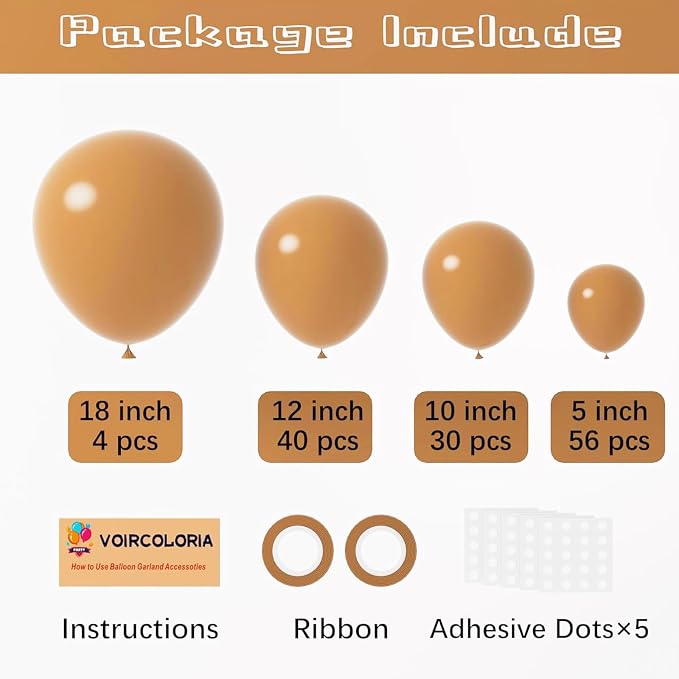 Voircoloria 130pcs Brown Balloons Different Sizes 18" 12" 10" 5" Dark Brown Party Latex Balloons for Birthday Baby Shower Gender Reveal Graduation Wedding Anniversary Party Decorations