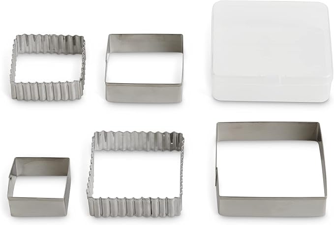 Mrs. Anderson’s Baking Cookie Fondant Cutters, Graduated Squares, Stainless Steel, 5-Piece Set with Storage Container