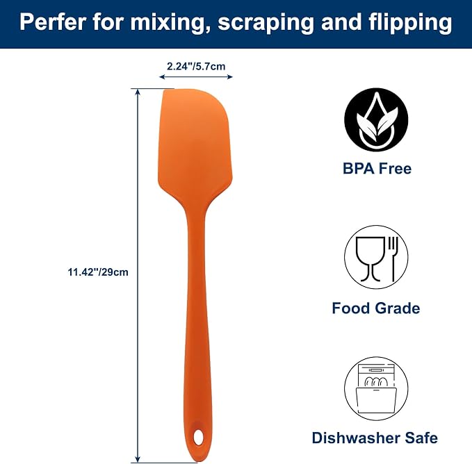 Large Silicone Spatula, 11.4 Inch Rubber Spatula with Nylon Core, Heat Resistant to 446°F, Kitchen Cooking Utensils Baking Bowl Scraper for Mixing & Scraping (Orange)