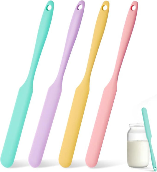 4 Pcs Silicone Jar Spatula Set, Sourdough Spurtle, Jar Scraper, Long Handle Thin Spatulas, Perfect for Jars, Bottles, Containers, Mixing, Scraping, Spreading Jam, Cake Icing and Sourdough Tools. (4)