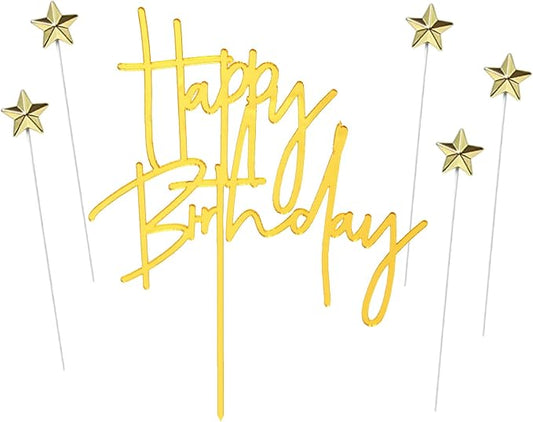 Gold Happy Birthday Cake Topper Cake Cupcake Topper Decoration Birthday Cake Decorations Supplies(Gold 1)