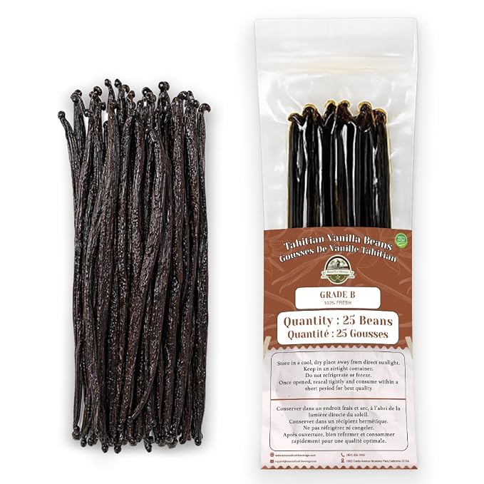 25 Aromatic Tahitian Vanilla Beans for Making Vanilla Extract, Whole Vanilla Beans Extract Grade 5-5.5 inches, Perfect For Homemade, baking and cooking