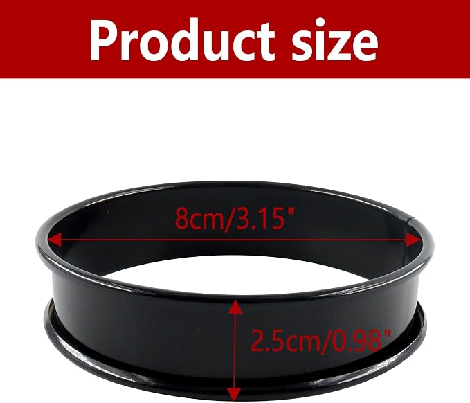 8Pcs Crumpet Rings English Muffin Rings, 3.15 Inch Stainless Steel Nonstick Egg Tart Rings, Round Cake Mold for Food Making, Black