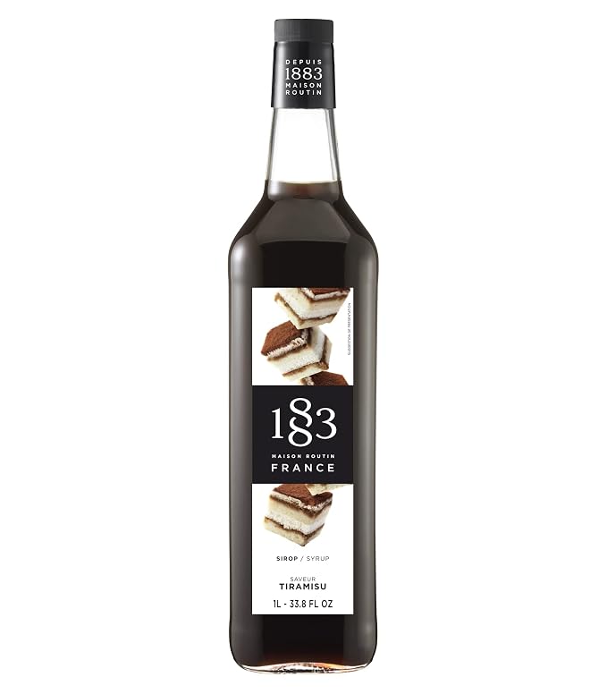 1883 Tiramisu Syrup for Drinks, Made in France, 1 Liter Glass Bottle