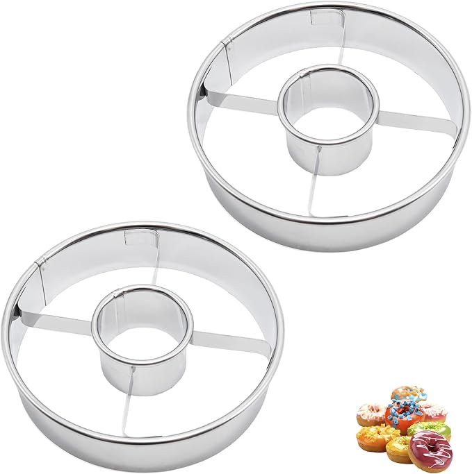 2 Pack Silvery Steel Donut Cutter, 3.86 Inch, Stainless Steel Doughnut Cutters for Frying, Baking, Perfect for Cookies, Donut Holes,and More