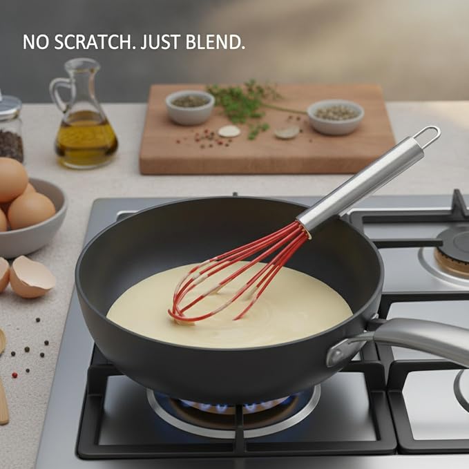 Silicone Coated Wire Whisk, Stainless Steel Mixing Tool for Non-Stick Cookware, 13 Inch (1 PC)