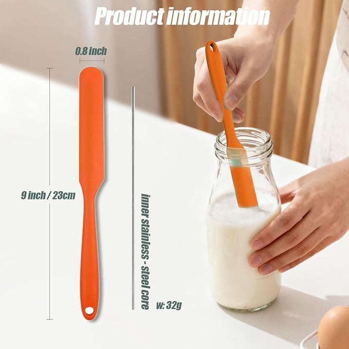 2Pcs Silicone Jar Spatula,9 Inch Jam Spreader for Peanut Butter,Heat-Resistant Food-Grade Jar Blender,Kitchen Spatula for Scraping Icing Bread Cream, Jam (orange)