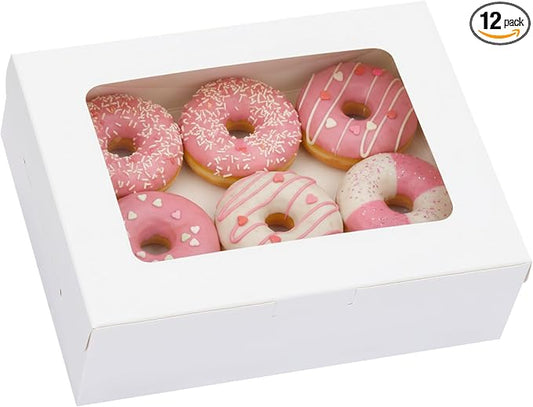 TOMNK 12pcs 8x6x2.5 Inches Bakery Boxes with Window, Cookie Boxes for Chocolate Strawberries, Donuts, Cupcakes, Muffins and Dessert