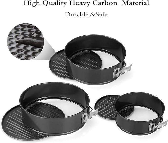 Set of 3 Round Non-Stick Springform Cake Pans with Removable Bottom, Leak-Proof Hinged Baking Molds for Cheesecake and Sponges (3)