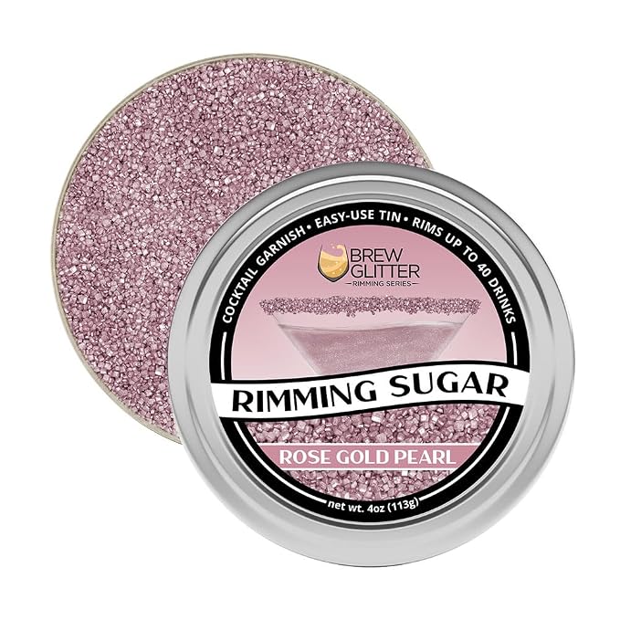 Brew Glitter - Rose Gold Rimming Sugar (4oz, 1x Bar Tin) Cocktail Garnish for Mixed Drinks & Refreshments