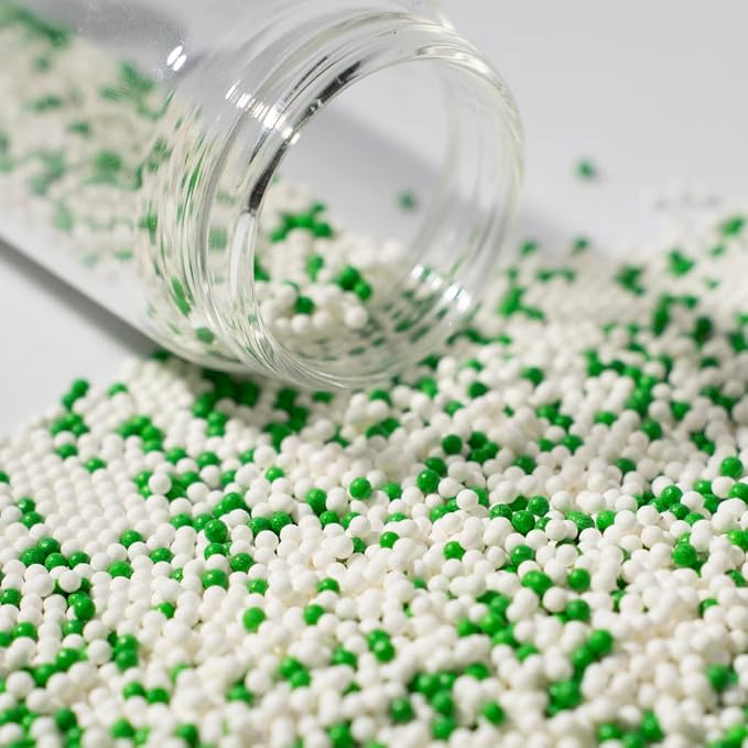 Christmas White Green Edible Pearl Sprinkles for Cake Decorations130g/4.6oz, Baking, Ice Cream, Cookies, Cupcake Topper2mm Sugar Pearls for Cake Decorating (2mm green white)