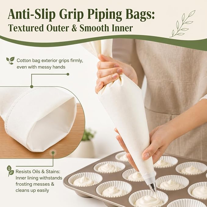 9 PCS Professional Cake Decorating Supplies Kit - Reusable Silicone Pastry Bags and Stainless Steel Icing Piping Tips Set with Couplers and Scrapers, Baking Frosting Tools for Cupcakes, Cookies