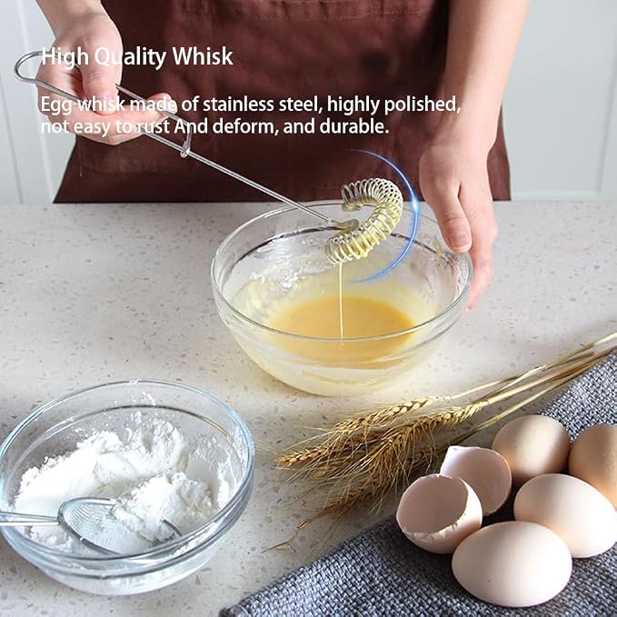 2Pcs Stainless Steel Spring Coil Whisk Set, Handheld Spiral Wire Whipper Blender Beater, Kitchen Cooking Tools for Eggs, Cream, Sauces, Gravy, 10 inch