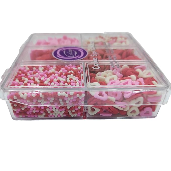 Valentines Sprinkles for Cake Decorating, Edible Pink, White and Red Heart Sprinkles for Baking, Ice Cream, Cookies, Valentines Cupcake Topper