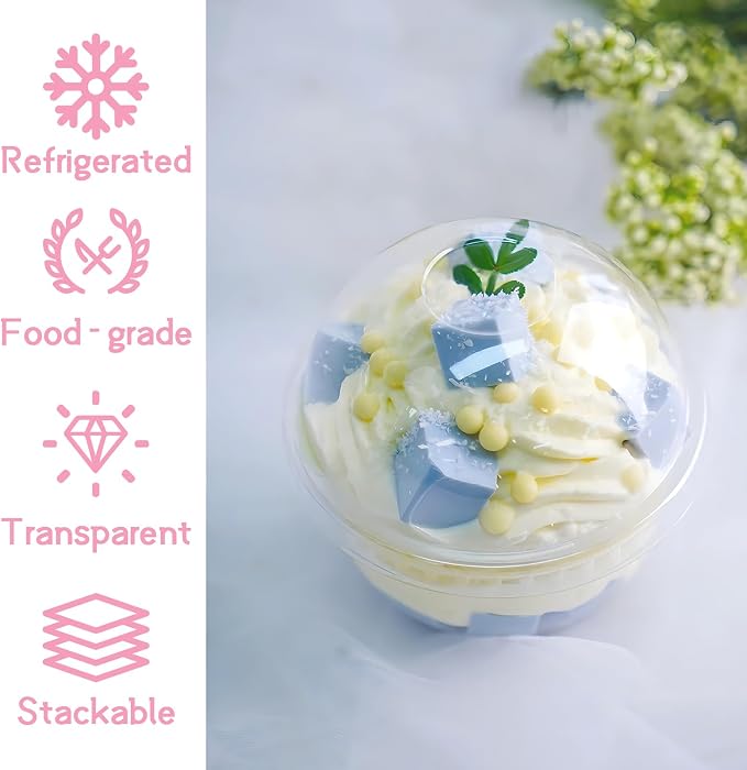 100 PCS 9 OZ Clear Dessert Cups with Dome Lids,Disposable Parfait Cups,No Hole Ice Cream Cups with Sporks for Dips and Veggies,Cupcake,Parfait,Pudding,Iced Cold Drinks,Snacks,Fruits,Bakeries,Ice Cream